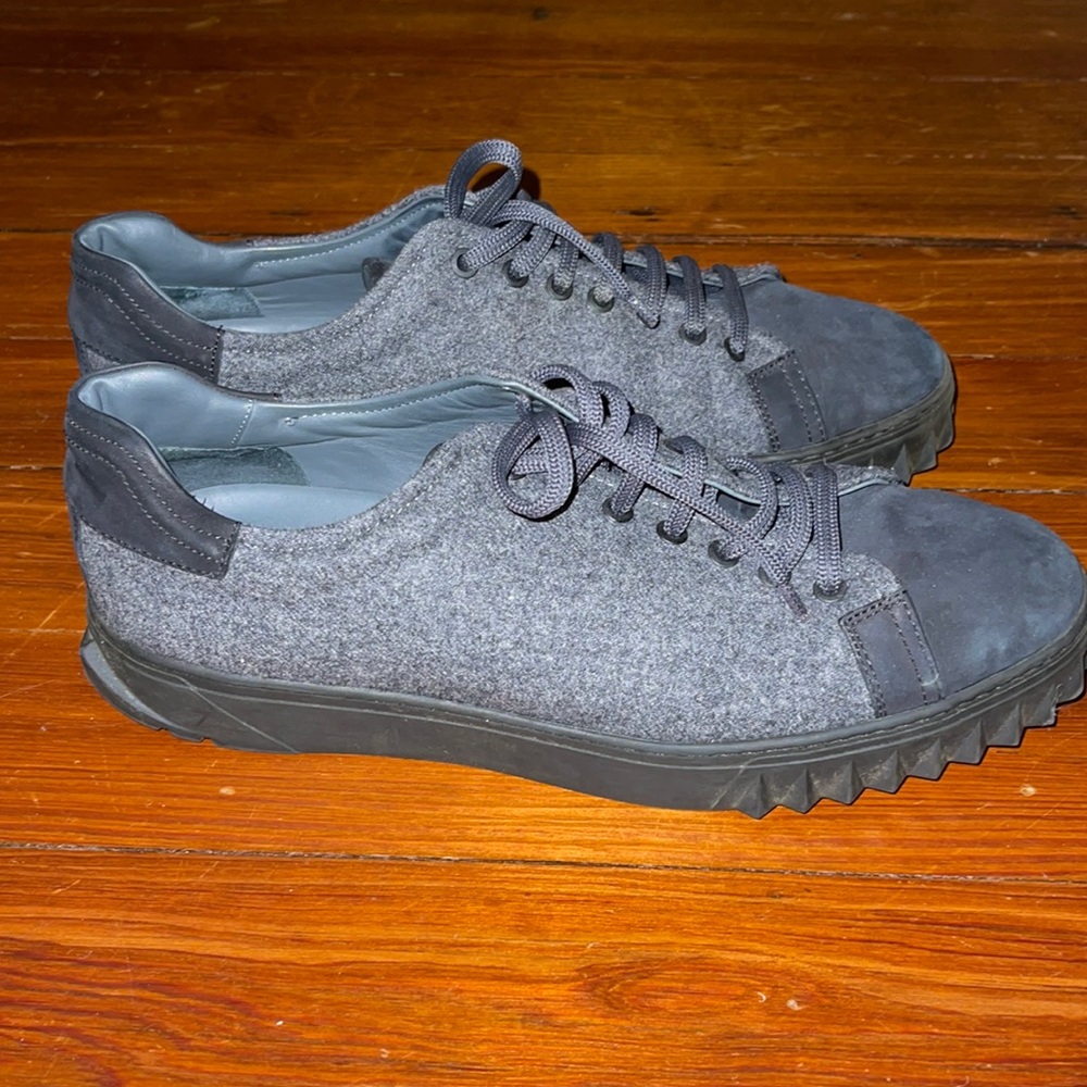 Salvatore Ferragamo Suede Low-Top Gray & Black Sneakers